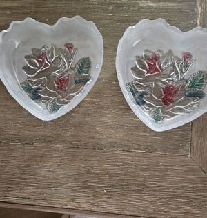 Vintage Mikasa Heart Shaped Opalescent Bowl With Tinted Flowers - Set Of 2